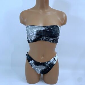 Black and white tie dye high cut bikini set